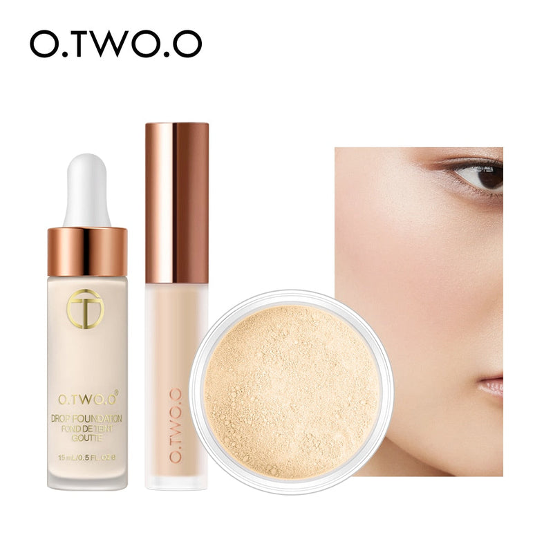 Kit Maquiagem Facial O.TWO.O - Corretivo, Base e Pó - Compras Chaves