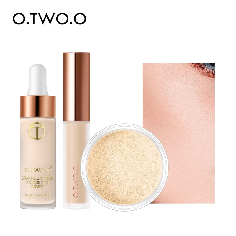 Kit Maquiagem Facial O.TWO.O - Corretivo, Base e Pó - Compras Chaves