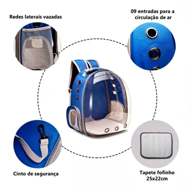 Mochila Pet Cães Gatos Visão Panorâmica Astronauta Acrílico - Compras Chaves