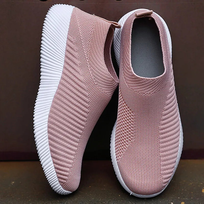 Sapatos rasos elásticos respiráveis para mulheres, tênis leves, calçados esportivos, primavera e verão - Compras Chaves