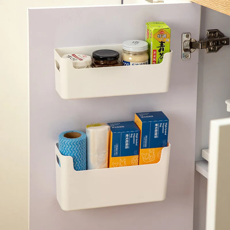 Multifuncional Cabinet Plastic Storage Rack, sem soco, montado na parede, economizar espaço, organizador de armazenamento para cozinha - Compras Chaves